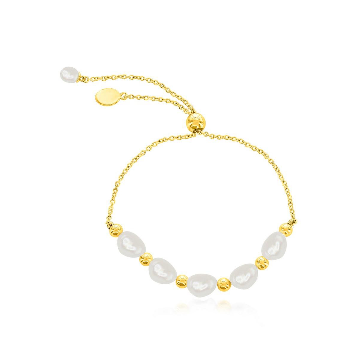 Sterling Silver or Gold Plated Over Sterling Silver Freshwater Pearl Bead Adjustable Bolo Bracelet - Gold