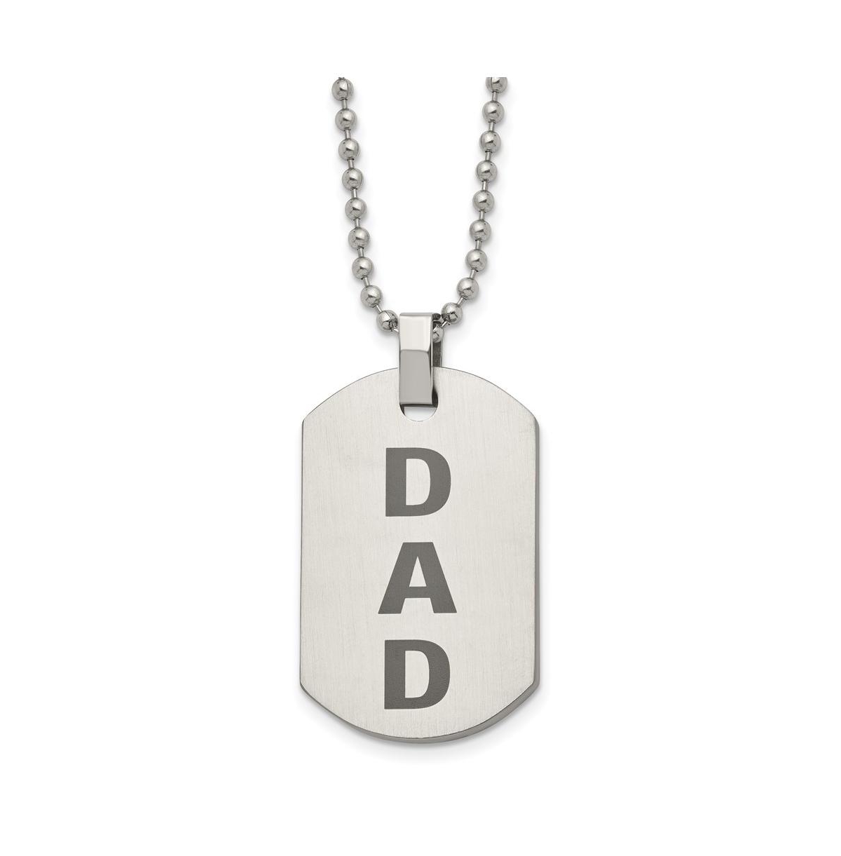 Polished and Lasered Dad Dog Tag on a Ball Chain Necklace - Silver