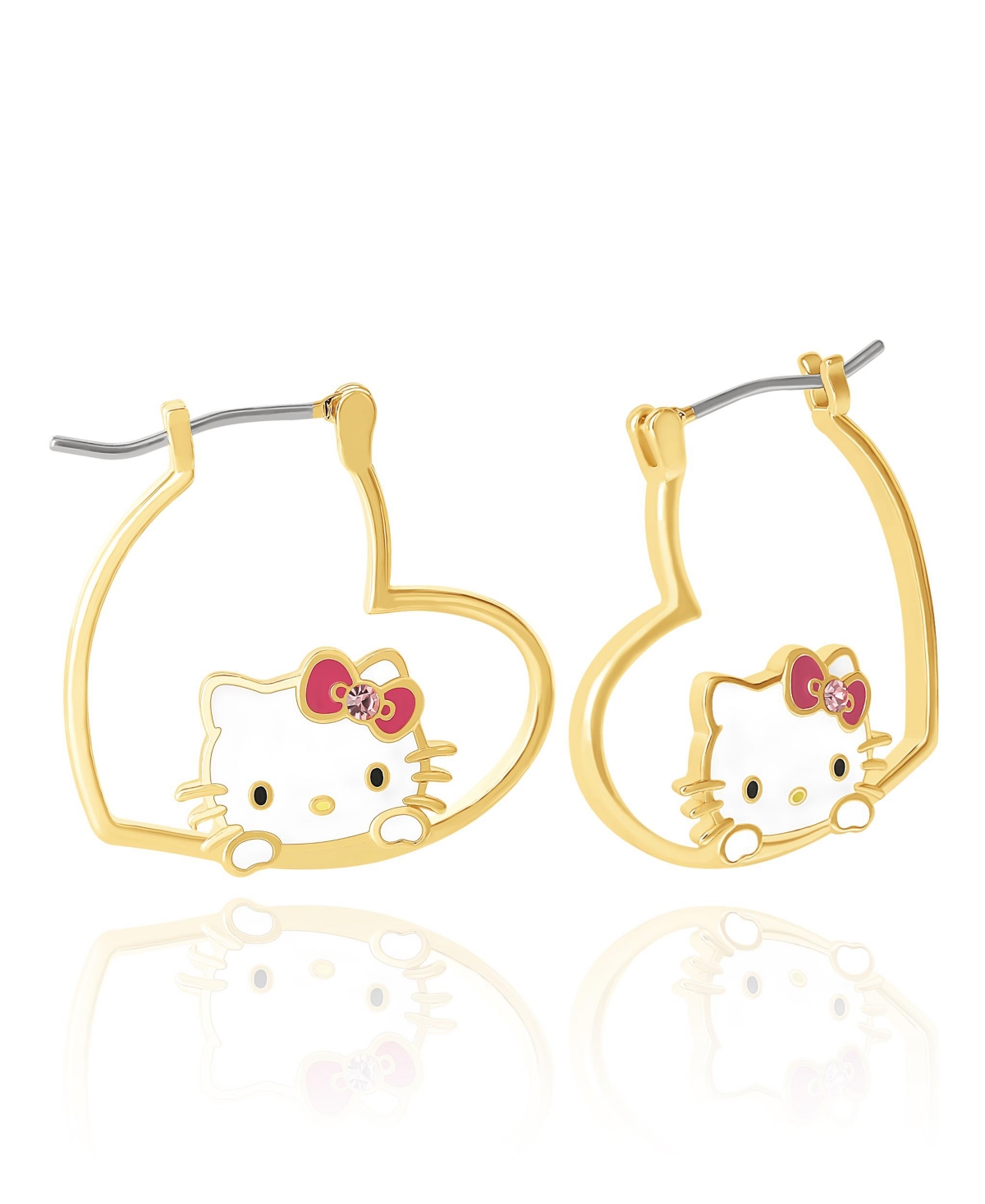 Sanrio Heart Hoop Earrings - Gold tone, white