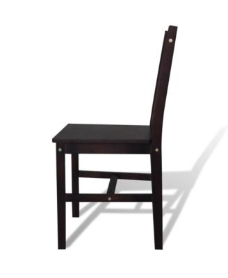 Dining Chair Set of 4 Dark Brown Solid Pine Wood Standard
