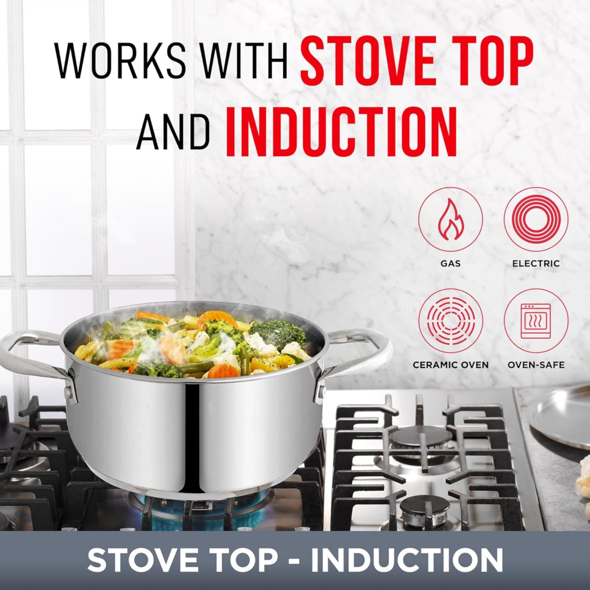 Bakken-Swiss Deluxe Stainless Steel Stockpot w/ Tempered Glass See-Through Lid - Simmering Delicious Soups Stews & Induction Cooking - Exceptional Hea