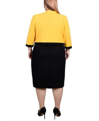 Plus Size 3/4 Sleeve Colorblocked Dress, 2 Piece Set