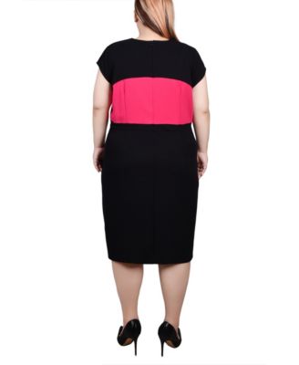 Plus Size 3/4 Sleeve Colorblocked Dress, 2 Piece Set