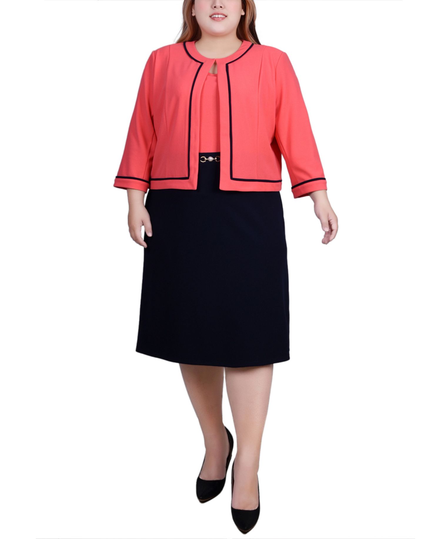 Plus Size 3/4 Sleeve Dress, 2 Piece Set
