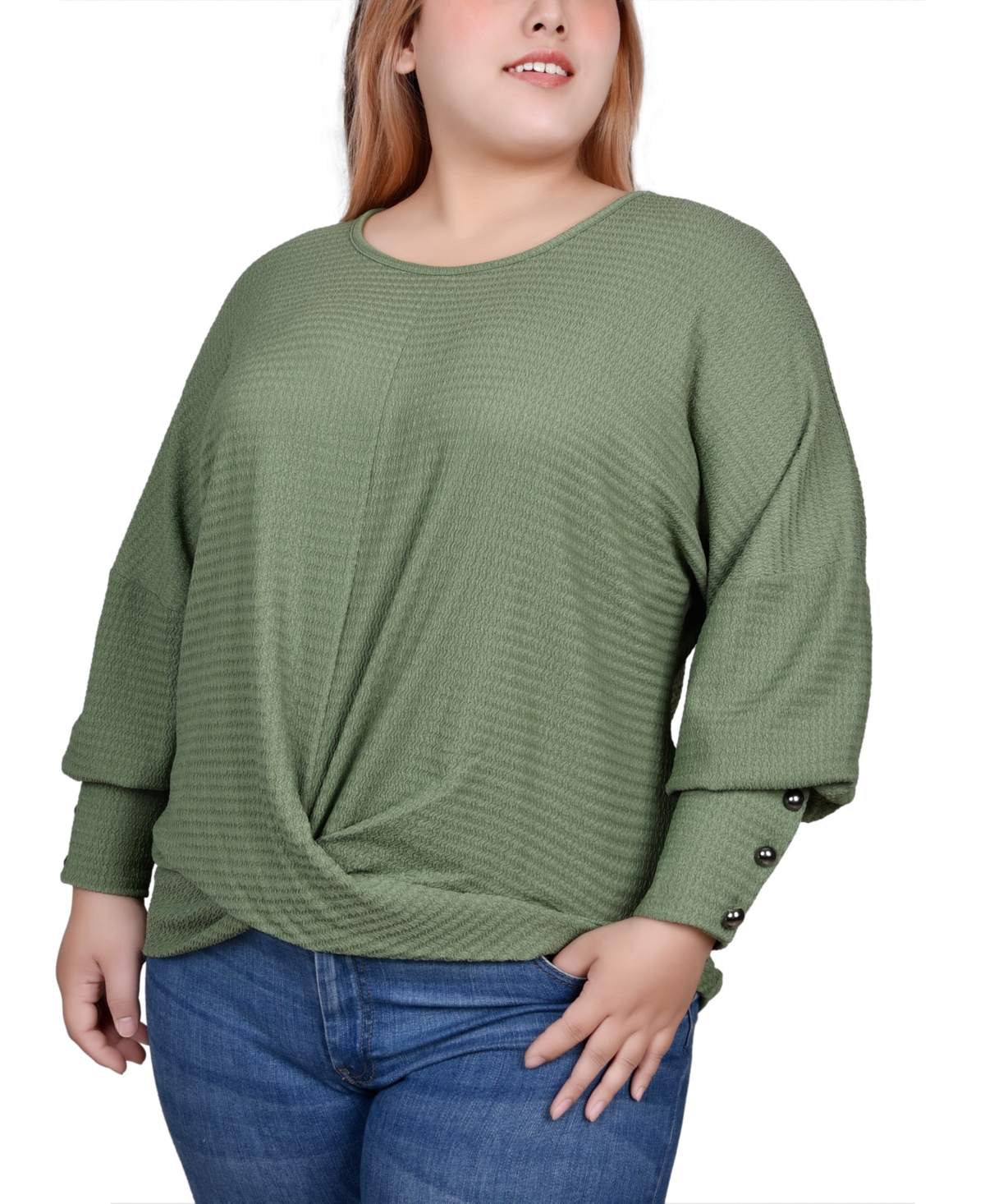 Ny Collection Plus Size Long Sleeve Textured Knit Top