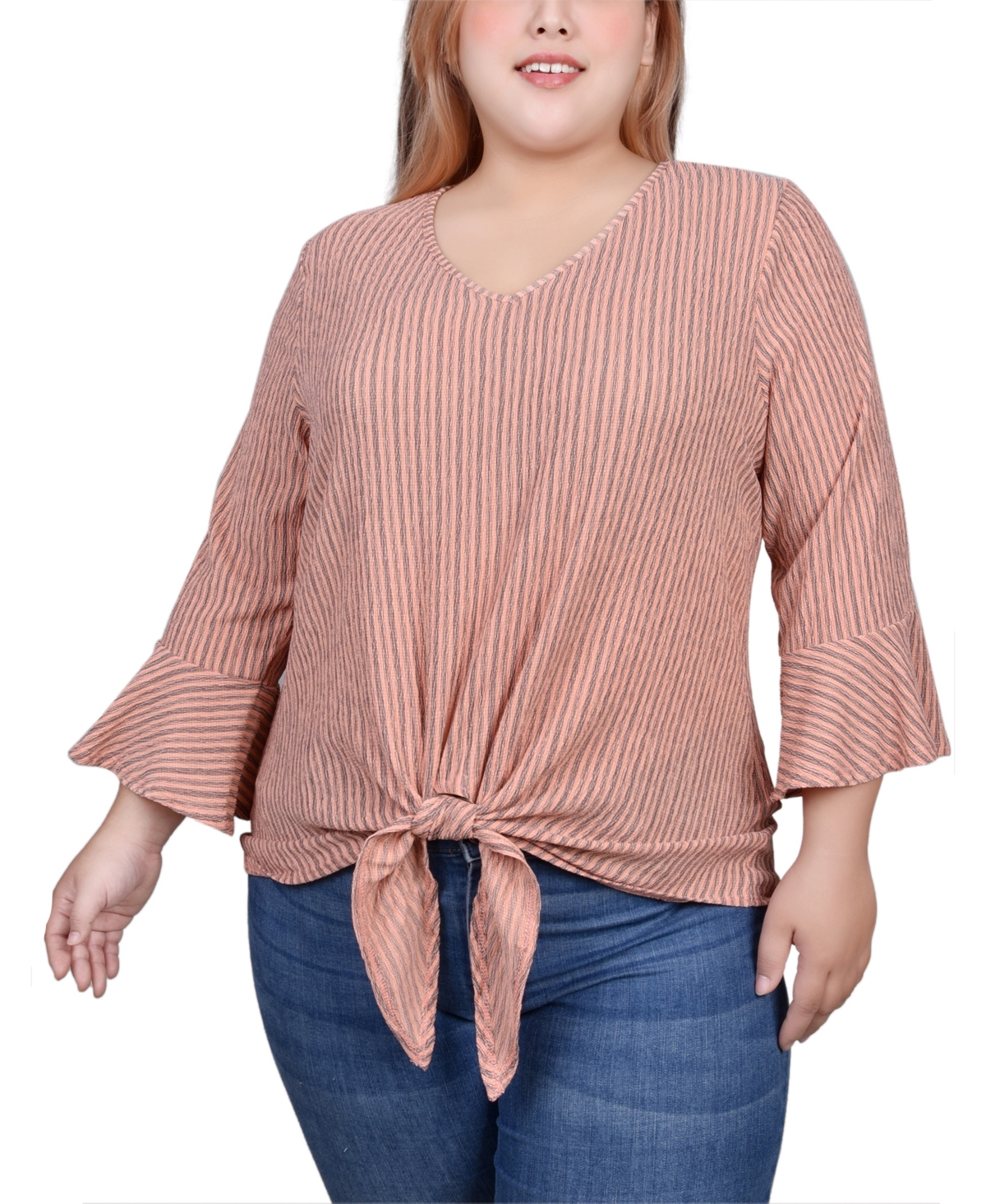 Ny Collection Plus Size 3/4 Bell Sleeve Textured Knit Top