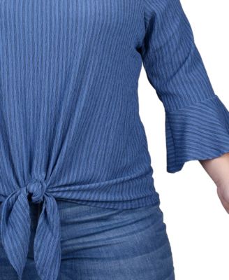 Plus Size 3/4 Bell Sleeve Textured Knit Top