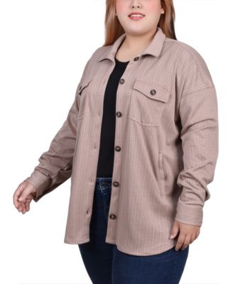 Plus Size Long Sleeve Textured Knit Shirt Jacket