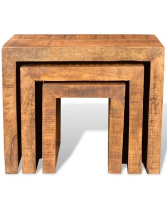 Nesting Table Set 3 Pieces Solid Mango Wood