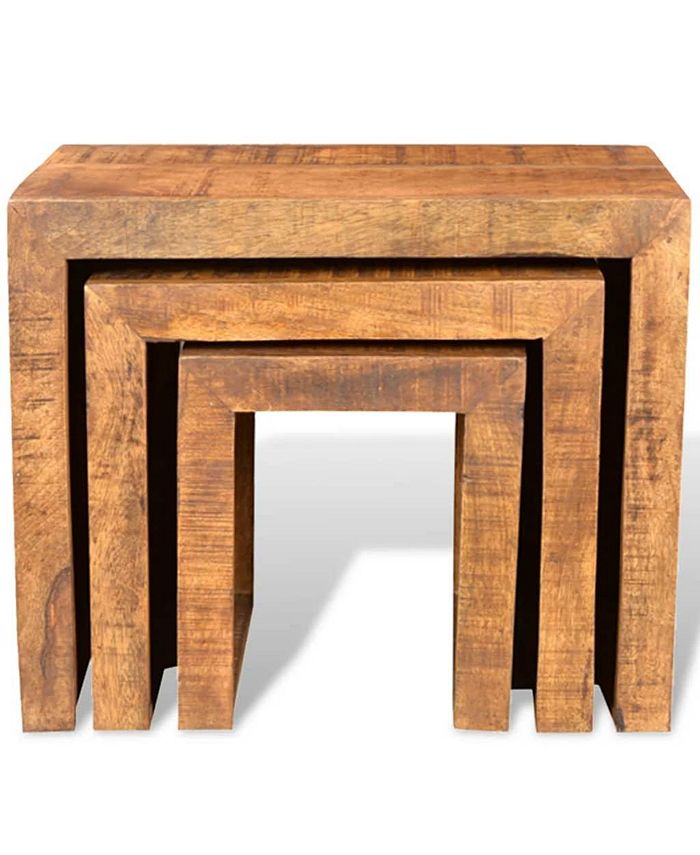 vidaXL Nesting Table Set 3 Pieces Solid Mango Wood - Macy's