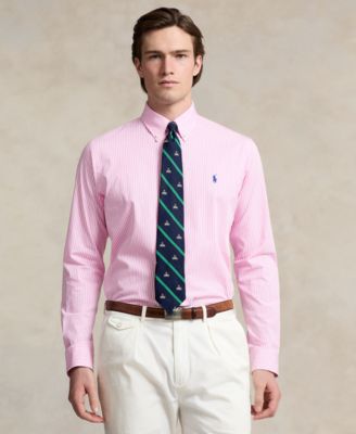 폴로 랄프로렌 Polo Ralph Lauren Mens Classic-Fit Striped Stretch Poplin Shirt,Pink/white