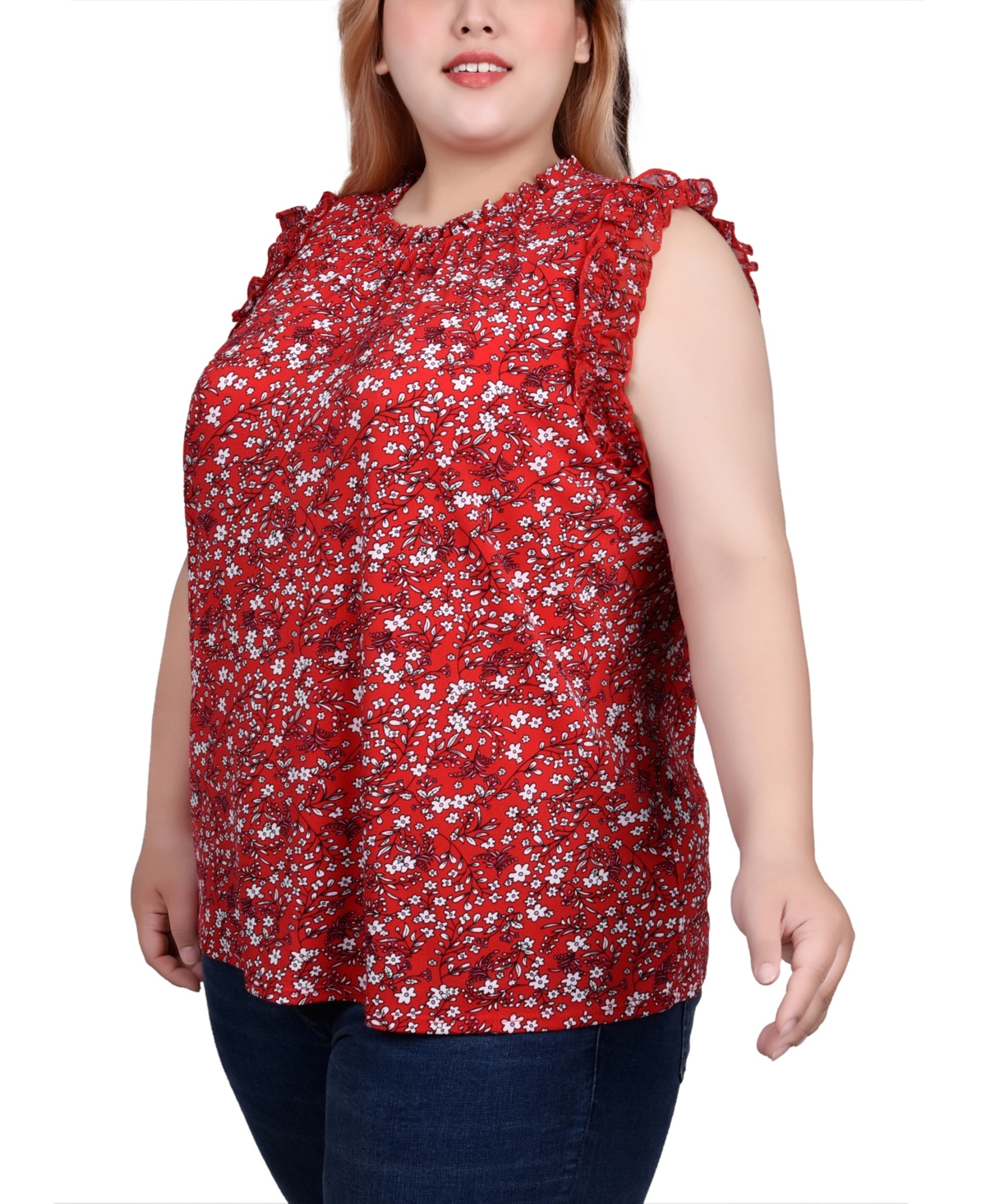 Ny Collection Plus Size Sleeveless Crepe Top with Chiffon Ruffles