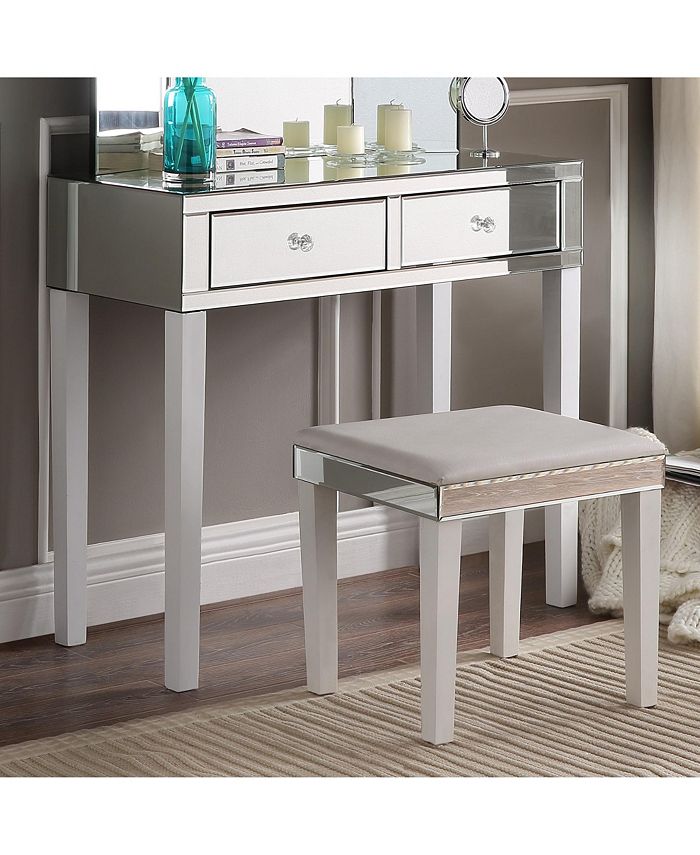 Inspired Home Primrose Mirrored 2Drawer Vanity Table with Stool Set
