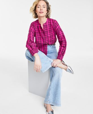 On 34th - Women's Plaid Pleated-Sleeve Shirt