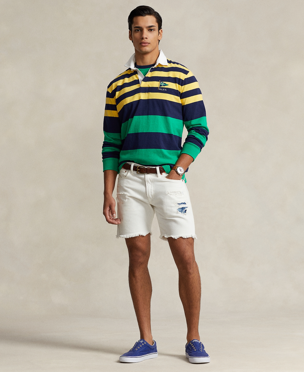 Shop Polo Ralph Lauren Men's Classic-fit Striped Jersey Rugby Shirt In Chrome Yellow Multi