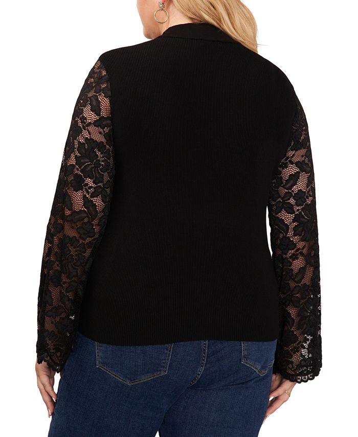 Vince Camuto Women's Plus Embellished Long Sleeves Pullover Sweater Black Size 1X