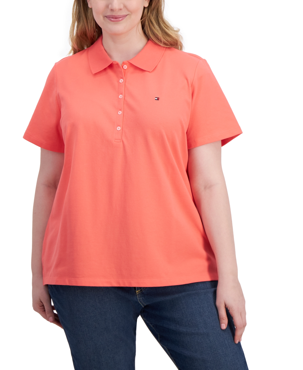 Shop Tommy Hilfiger Plus Size Short-sleeve Polo Shirt In Sherbert