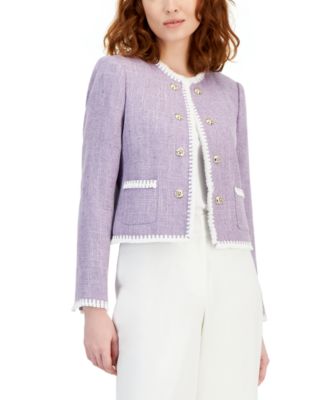Tahari ASL - Women's Fringe-Trim Tweed Cropped Jacket