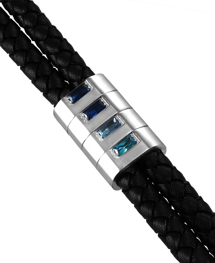 Blackjack Men's Cubic Zirconia Double Strand Leather Bracelet in Stainless Steel Macy's