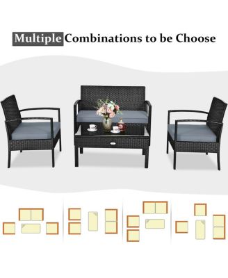4 Piece Patio Rattan Furniture Set with Cushions, Loveseat & Table