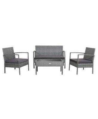 4 Pieces Outdoor Rattan Conversation Set with Comfortable Cushion