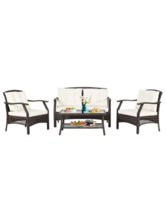 4 Pieces Outdoor Rattan Conversation Set with Protective Cover