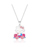 Hello Kitty Sanrio Enamel and Pink Cyrstal Car 3D Pendant, 16+ 2'' Chain - Pink, white, blue