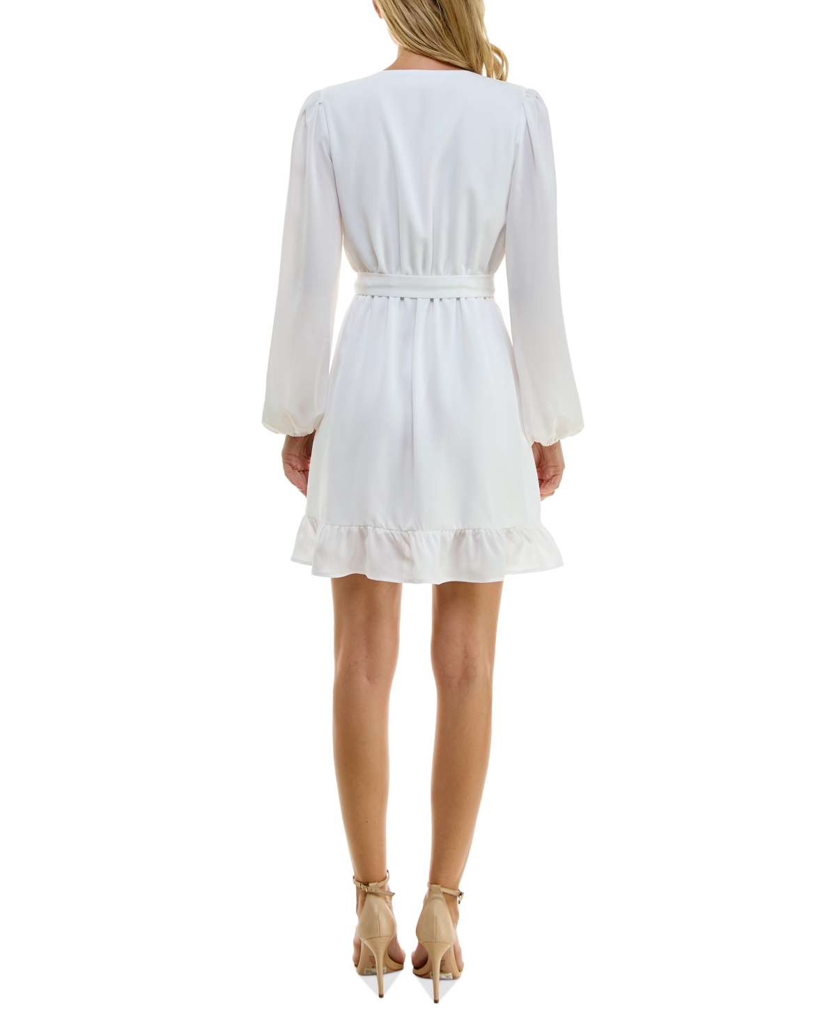 Shop Jolt Juniors' Ruffle-trimmed Faux-wrap Dress In White