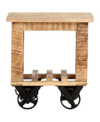 Side Table with Wheels 15.7"x15.7"x16.5" Rough Mango Wood
