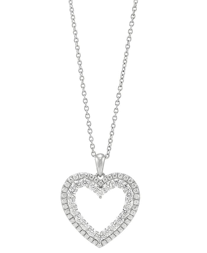 Macy's Diamond Double Heart Pendant Necklace (1 ct. t.w.) in 14k White ...