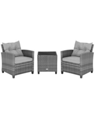 3-Piece Outdoor Wicker Conversation Set with Tempered Glass Table