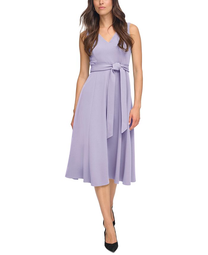 Calvin Klein Women's V-Neck Sleeveless Belted Dress - Macy's