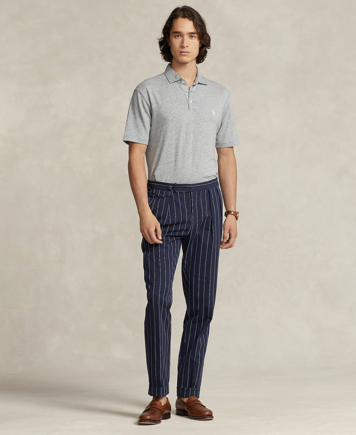 Shop Polo Ralph Lauren Men's Classic-fit Cotton-linen Mesh Polo Shirt In Spring Navy Hthr,nevis