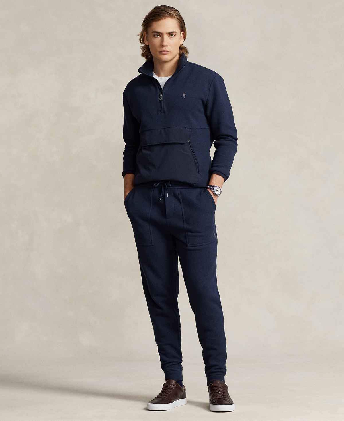 Shop Polo Ralph Lauren Men's Double-knit Mesh Jogger Pants In Aviator Navy