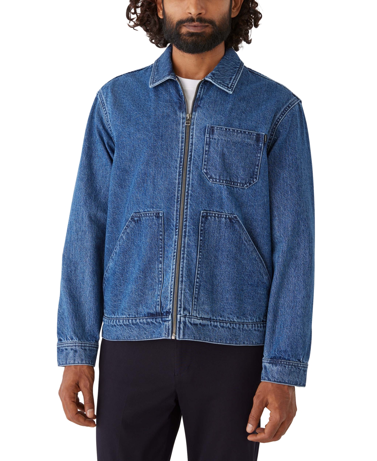 Men's Relaxed Fit Zip Front Denim Trucker Jacket - Vintage Blue