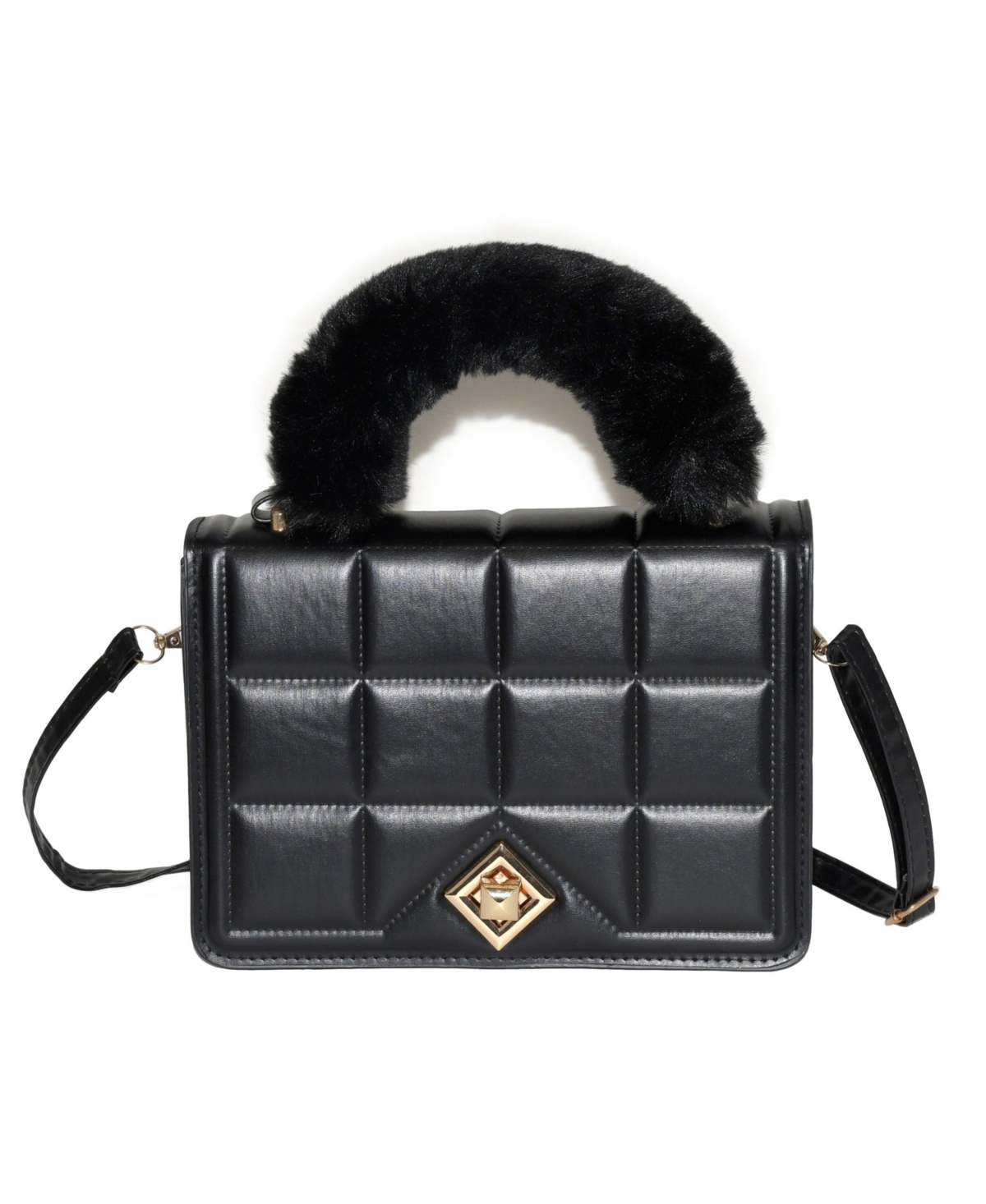 Ladies Handbag with Faux Fur Handle - Tan