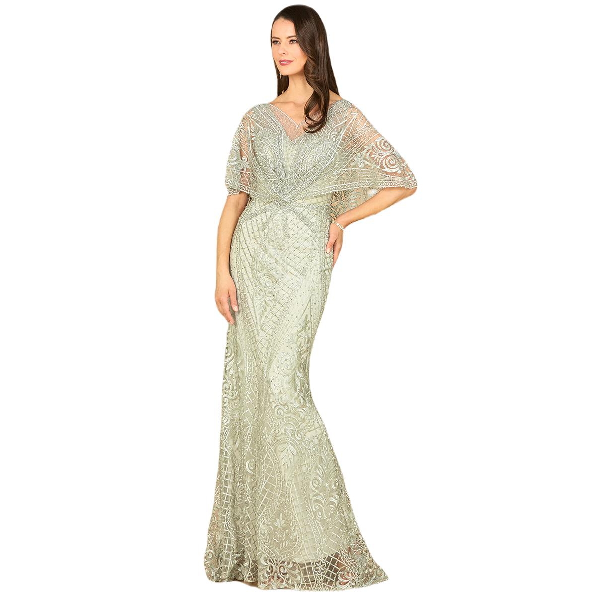 Women's Cape Sleeve Mermaid Gown - Glacial green