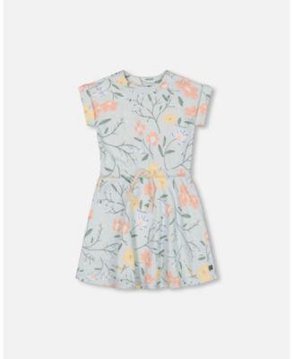 Deux Par Deux Printed French Terry Dress - Baby Blue Flowers Deux Par Deux Printed French Terry Dress - Baby Blue Flowers