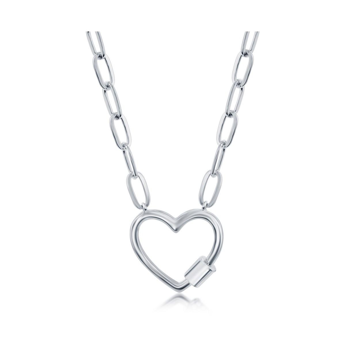 Sterling Silver Heart Carabiner Paperclip Necklace - Silver