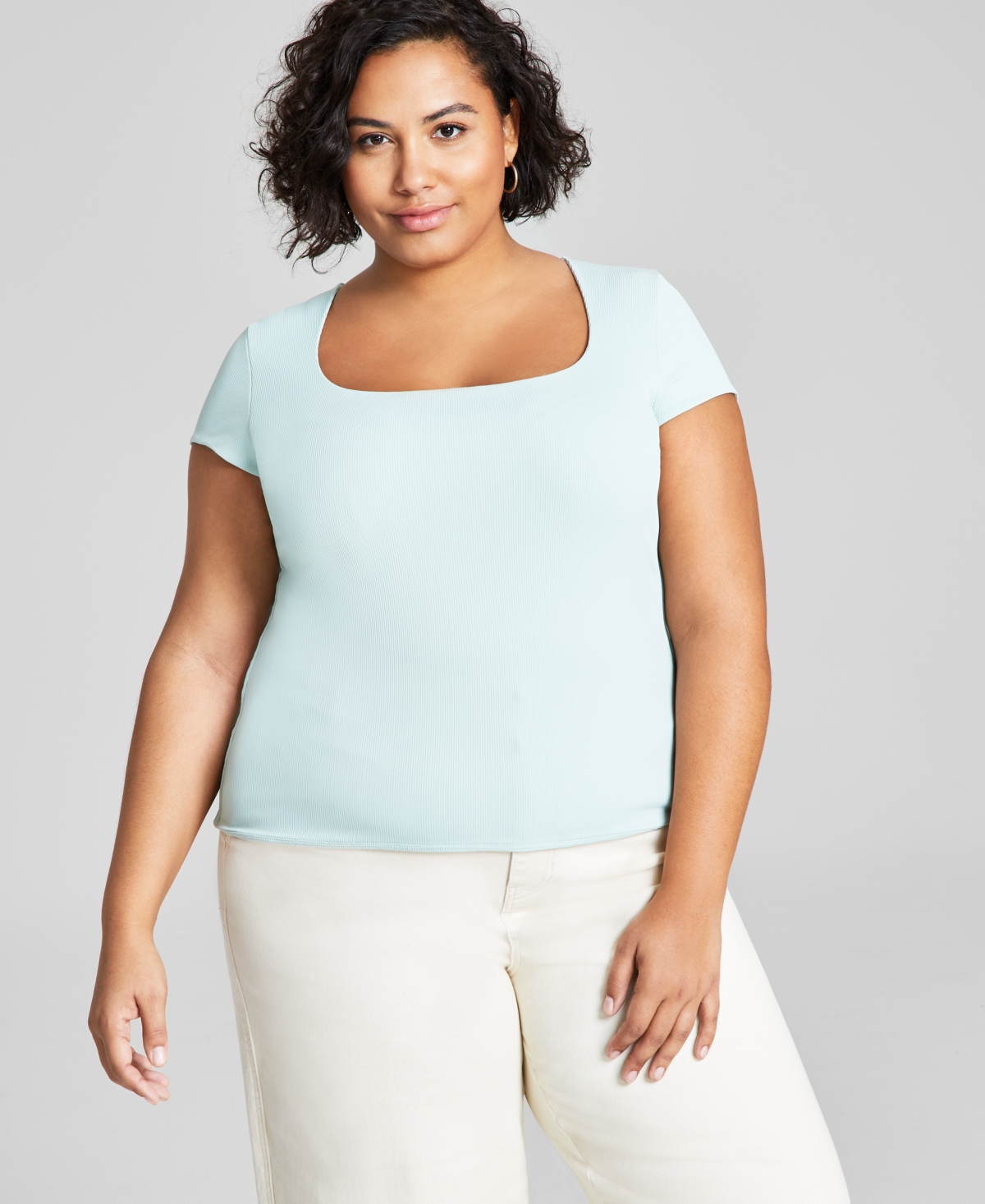 Shop And Now This Trendy Plus Size Square-neck Top In Harbor Grey