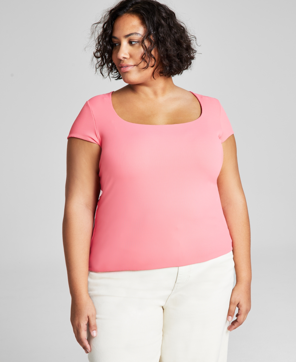 Shop And Now This Trendy Plus Size Square-neck Top In Fresh Coral