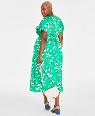 Shop On 34th Trendy Plus Size Floral Print Midi Dress Holmme Handbag Created For Macys In Bright Green Combo