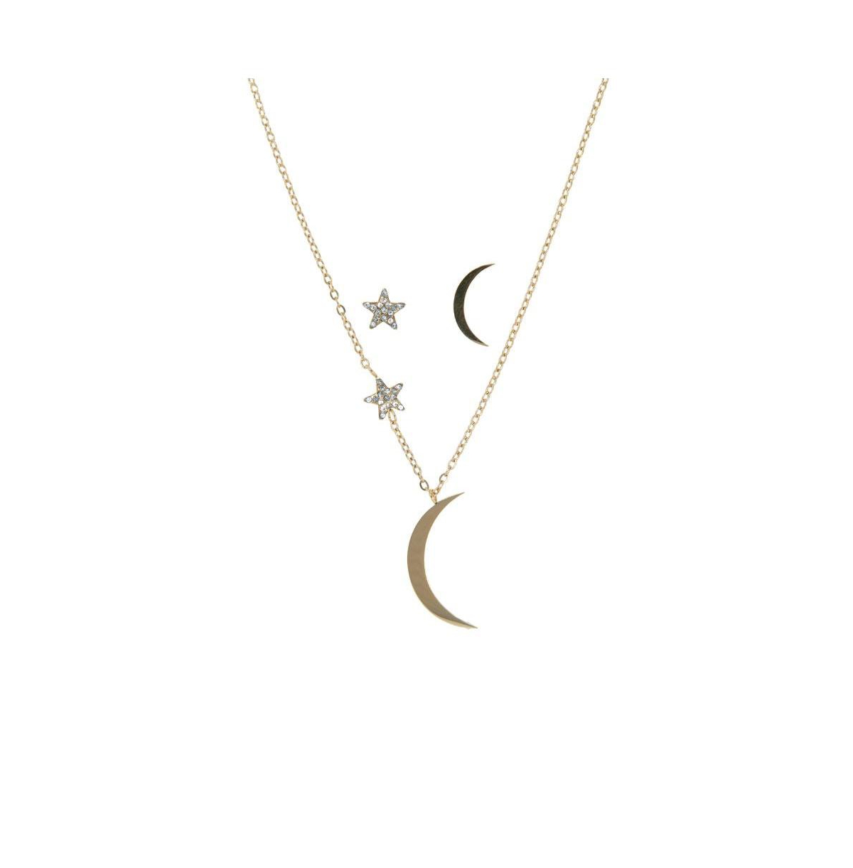 316L Minimalist Gold/Silver Tone Star & Moon Necklace and Earring Set - Silver