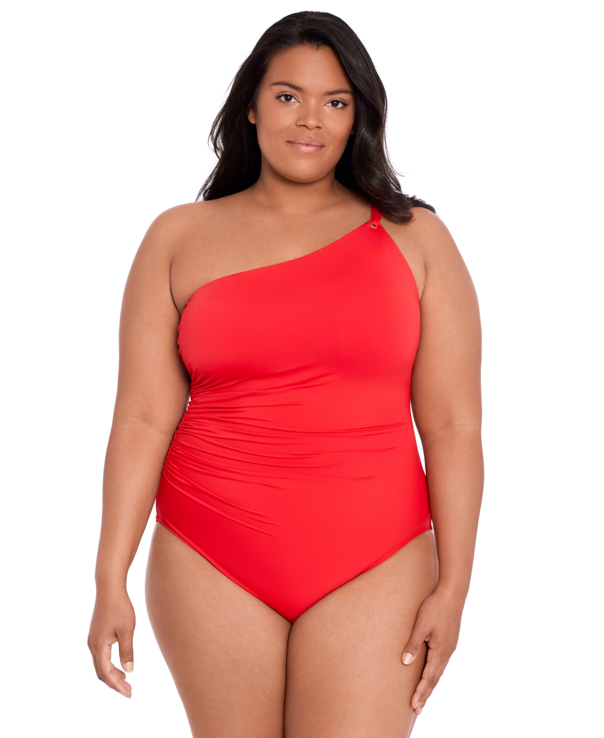 Lauren Ralph Lauren Plus Size Asymmetric One-piece Swimsuit In Red