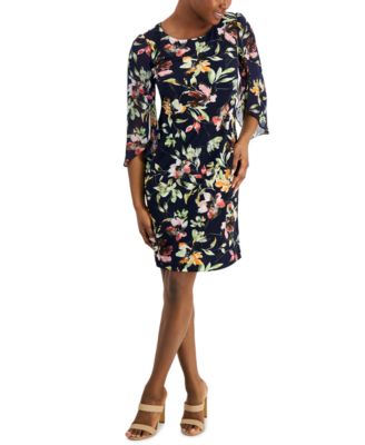 Connected Petite Printed Cape-Sleeve Sheath Dress - Macy's