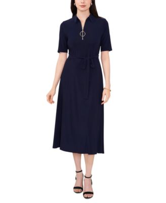 MSK - Women's Collared V-Neck Short-Sleeve Tie-Waist Dress