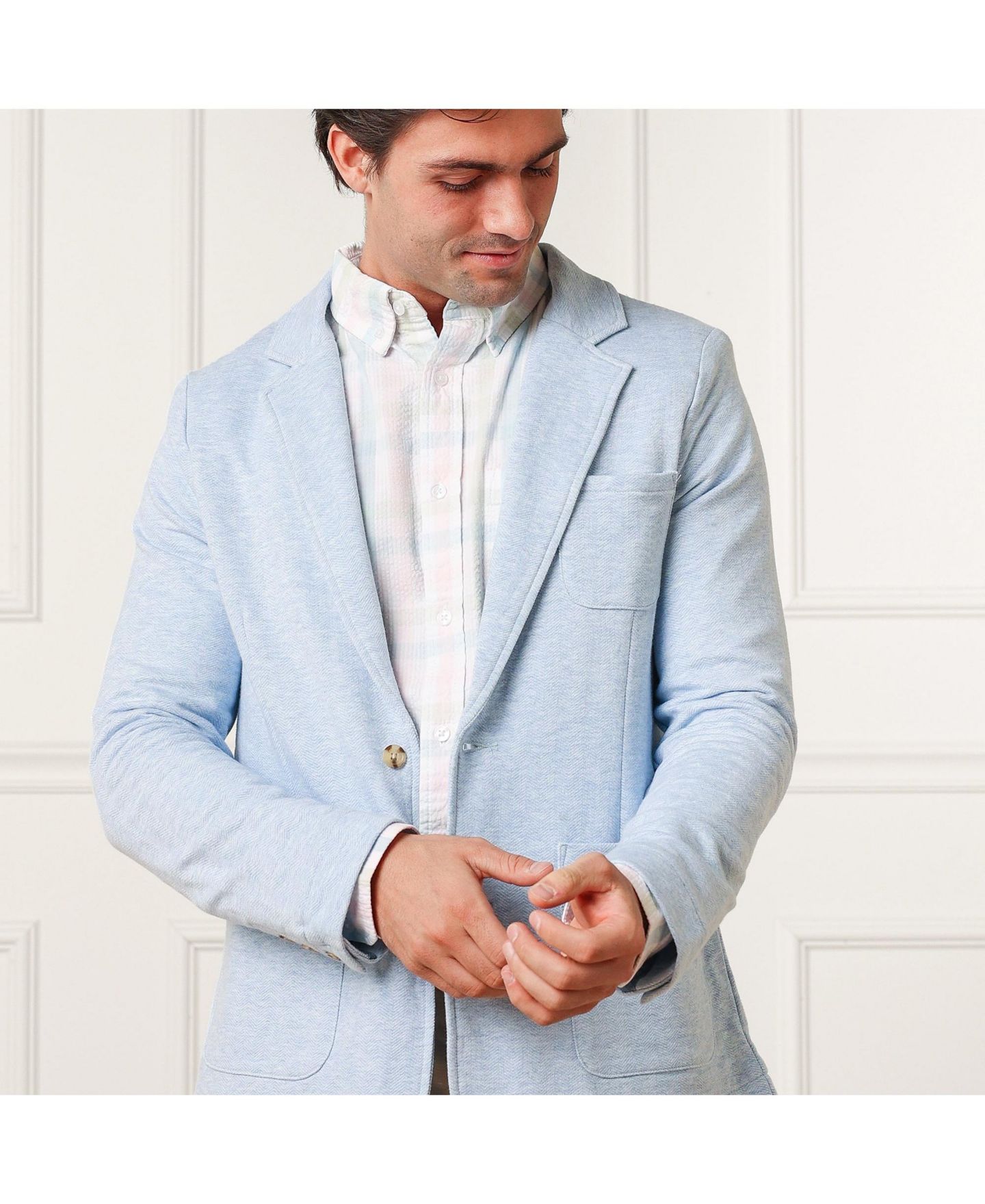 Мужской пиджак Hope & Henry French Terry Blazer, цвет: Светлый синий меланжевый — фото 2