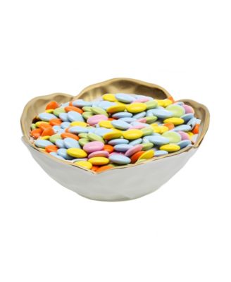 Porcelain Flower Shaped Bowl with Gold-Tone Rim, 7" D