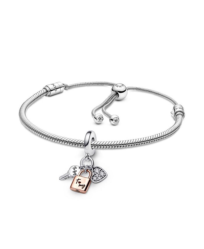 Pandora Sterling Silver Padlock Heart Bracelet and Dangle Charm Gift