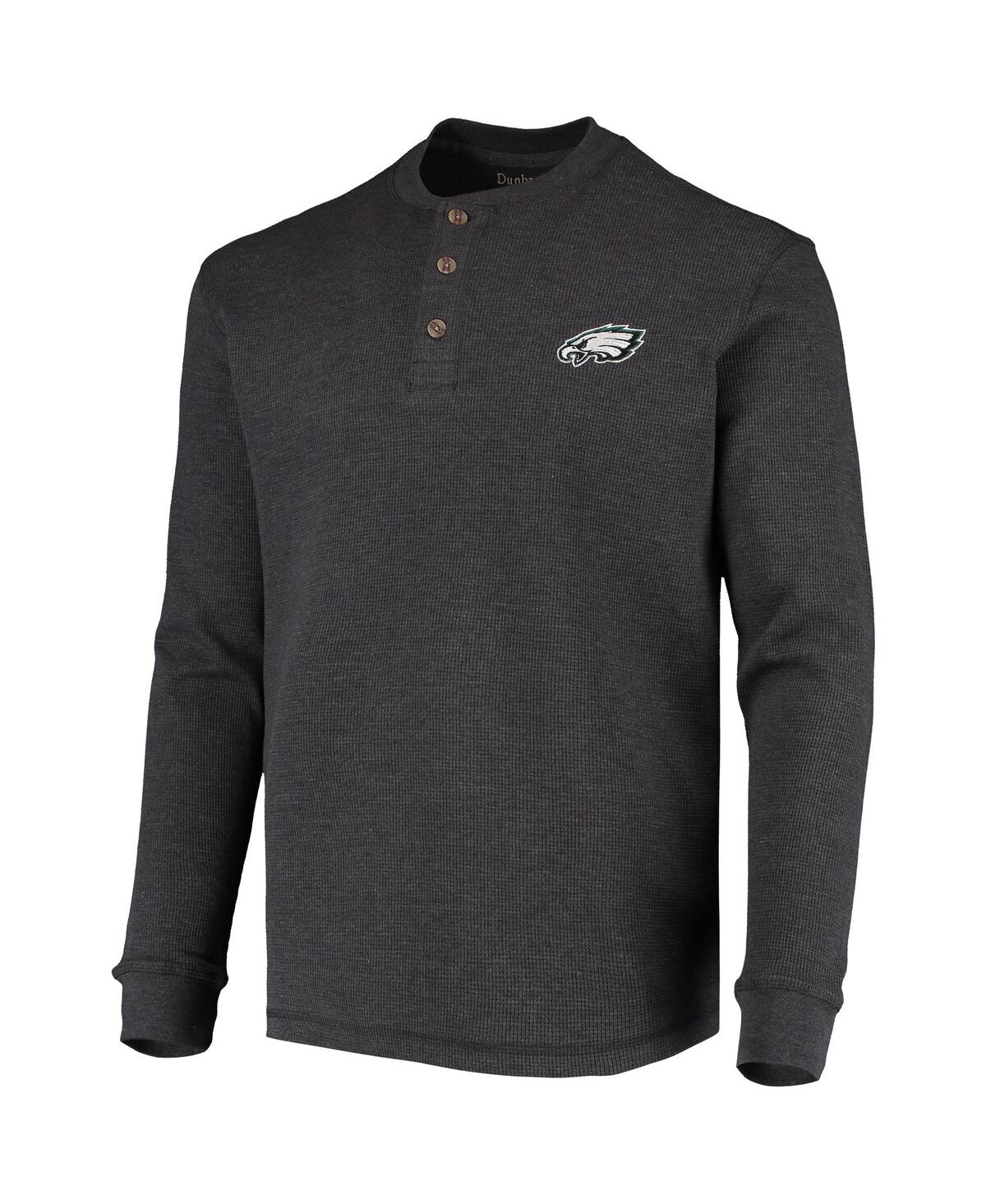 DUNBROOKE MEN'S DUNBROOKE CHARCOAL PHILADELPHIA EAGLES LOGO MAVERICK THERMAL HENLEY LONG SLEEVE T-SHIRT 